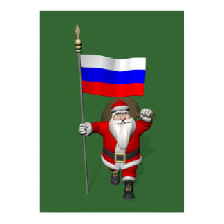 Santa Claus With Ensign Of Russia Poster