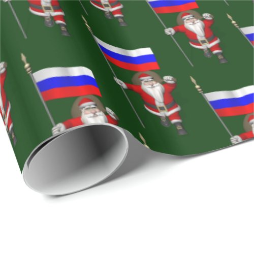 Santa Claus With Ensign Of Russia Wrapping Paper