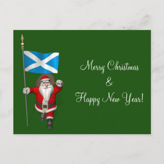 Santa Claus With Ensign Of Scotland Holiday Postcard