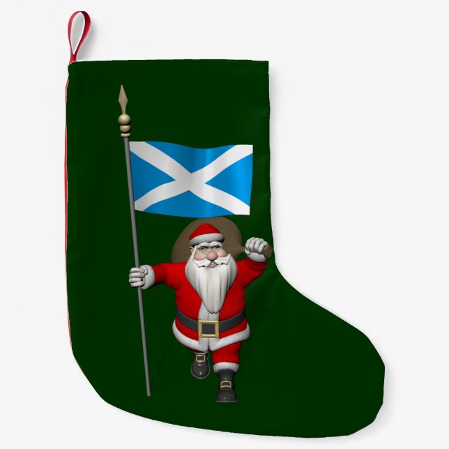 Santa Claus With Ensign Of Scotland Small Christmas Stocking (Front)