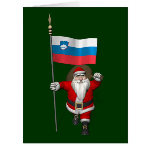 Santa Claus With Ensign Of Slovenia Cards