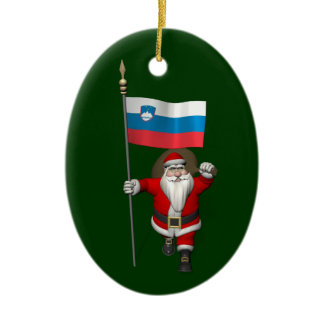Santa Claus With Ensign Of Slovenia Ceramic Ornament