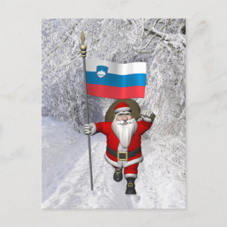 Santa Claus With Ensign Of Slovenia Holiday Postcard