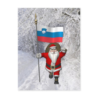 Santa Claus With Ensign Of Slovenia Holiday Postcard