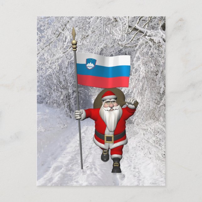 Santa Claus With Ensign Of Slovenia Holiday Postcard (Front)