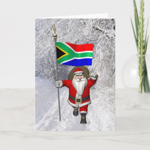 Santa Claus With Ensign Of South Africa Holiday Card