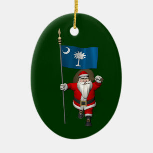 Santa Claus With Ensign Of South Carolina Ceramic Ornament