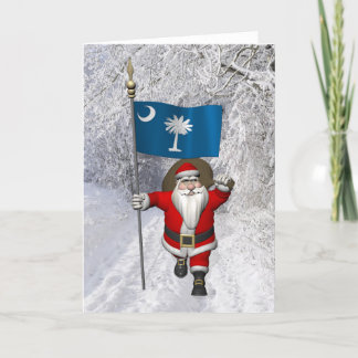 Santa Claus With Ensign Of South Carolina Holiday Card