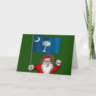 Santa Claus With Ensign Of South Carolina Holiday Card