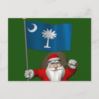 Santa Claus With Ensign Of South Carolina Holiday Postcard