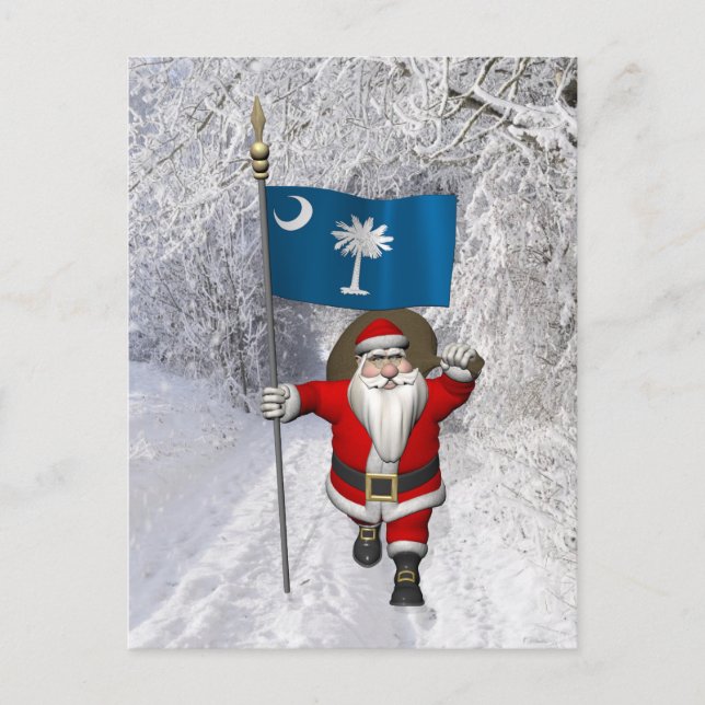 Santa Claus With Ensign Of South Carolina Holiday Postcard (Front)