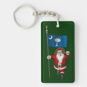 Santa Claus With Ensign Of South Carolina Keychain