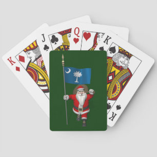 Santa Claus With Ensign Of South Carolina Poker Cards