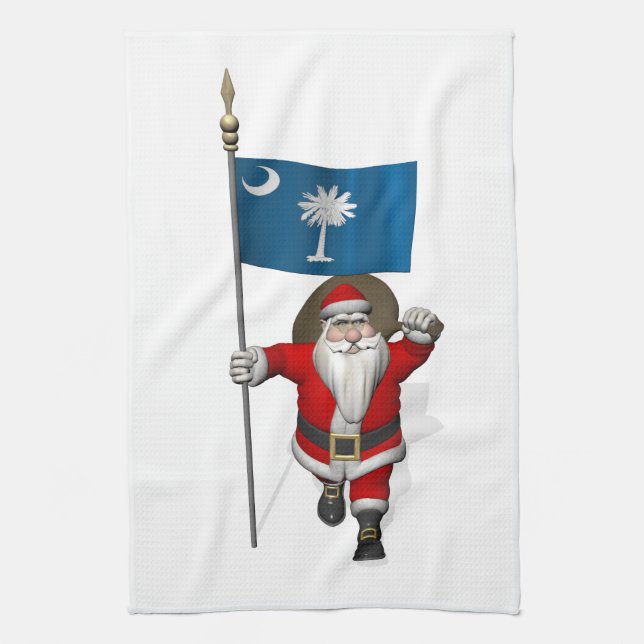 Santa Claus With Ensign Of South Carolina Towel (Vertical)