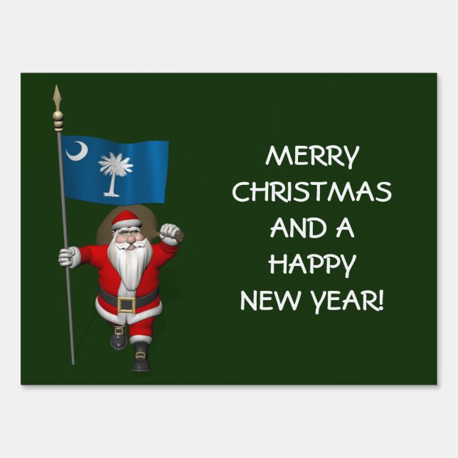 Santa Claus With Ensign Of South Carolina Yard Sign (Front)