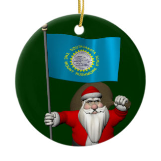 Santa Claus With Ensign Of South Dakota Ceramic Ornament