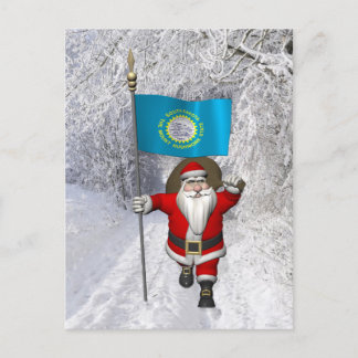 Santa Claus With Ensign Of South Dakota Holiday Postcard