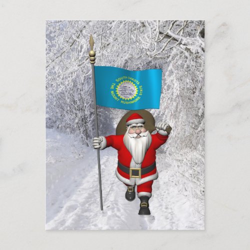 Santa Claus With Ensign Of South Dakota Holiday Postcard