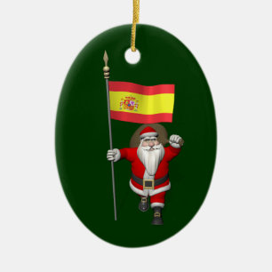 Santa Claus With Ensign Of Spain Ceramic Ornament