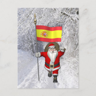 Santa Claus With Ensign Of Spain Holiday Postcard