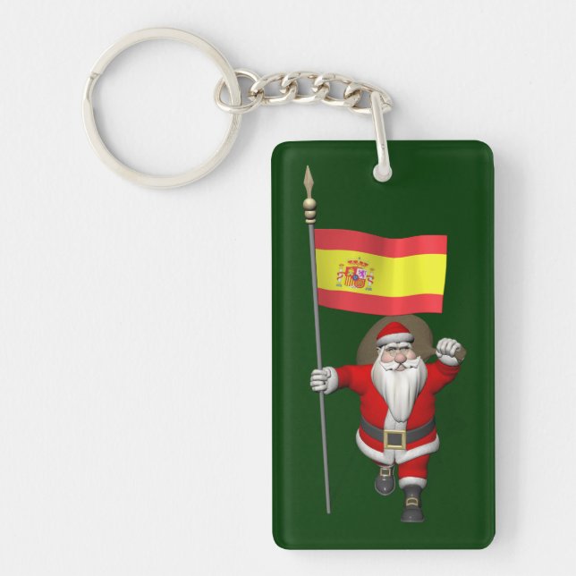 Santa Claus With Ensign Of Spain Keychain (Front)