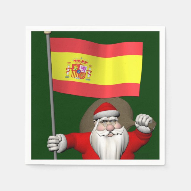 Santa Claus With Ensign Of Spain Napkins (Front)