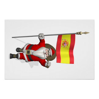 Santa Claus With Ensign Of Spain Poster