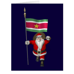Santa Claus With Ensign Of Suriname Cards