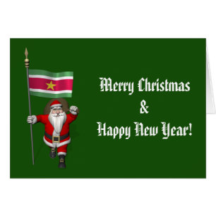 Santa Claus With Ensign Of Suriname Cards