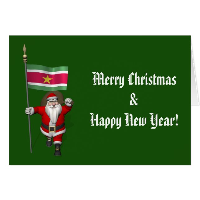 Santa Claus With Ensign Of Suriname Cards (Front Horizontal)
