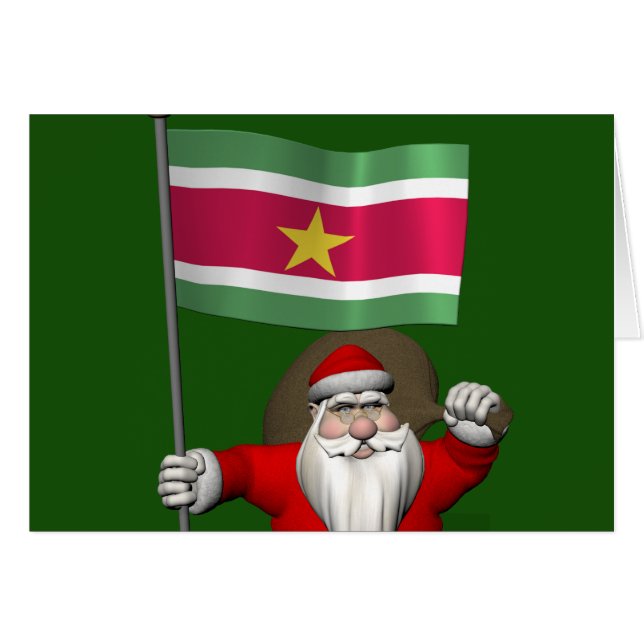 Santa Claus With Ensign Of Suriname Cards (Front Horizontal)