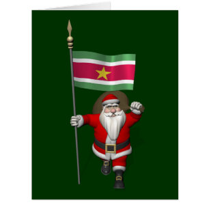 Santa Claus With Ensign Of Suriname Cards