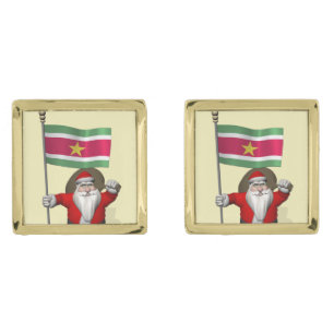 Santa Claus With Ensign Of Suriname Gold Cufflinks