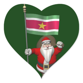 Santa Claus With Ensign Of Suriname Heart Sticker