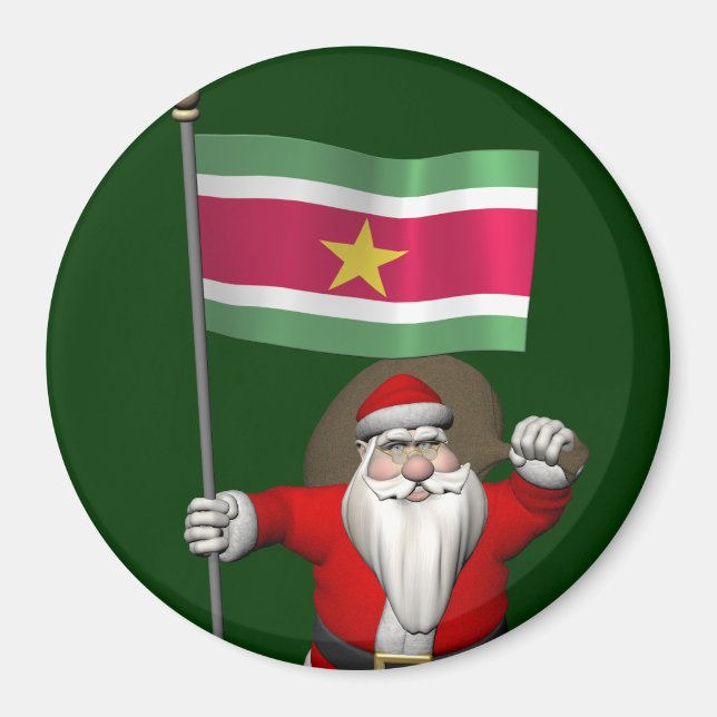 Santa Claus With Ensign Of Suriname Magnet (Front)