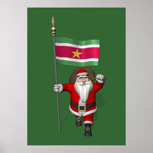 Santa Claus With Ensign Of Suriname Poster (Front)