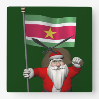 Santa Claus With Ensign Of Suriname Square Wall Clock