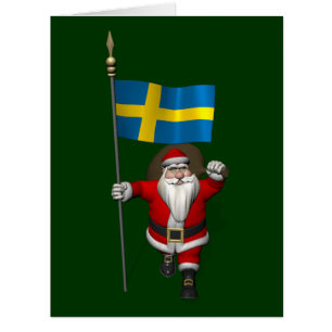 Santa Claus With Ensign Of Sweden Cards