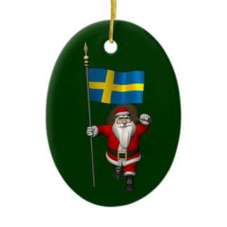 Santa Claus With Ensign Of Sweden Ceramic Ornament