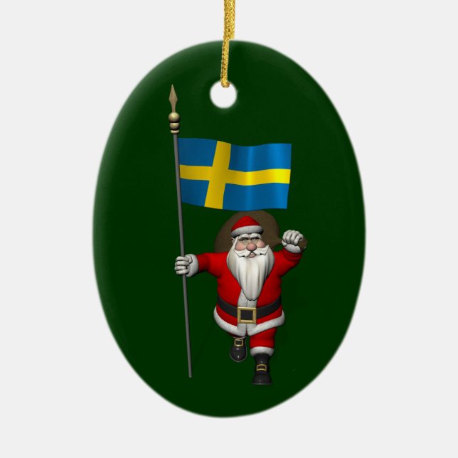 Santa Claus With Ensign Of Sweden Ceramic Ornament (Front)