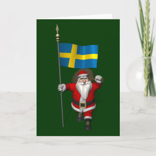 Santa Claus With Ensign Of Sweden Holiday Card