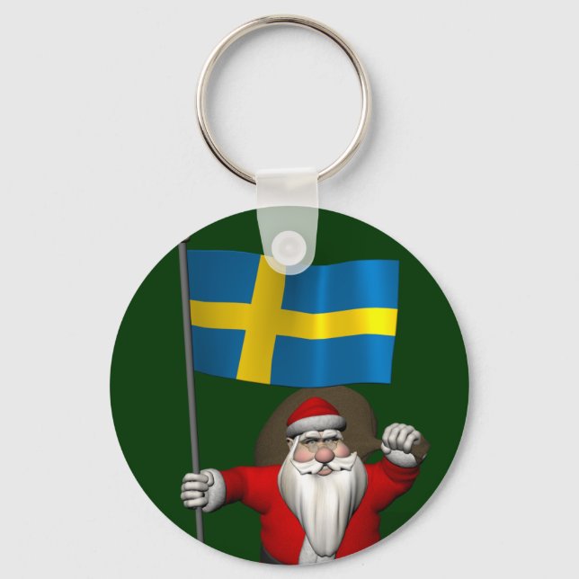 Santa Claus With Ensign Of Sweden Keychain (Front)