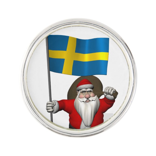 Santa Claus With Ensign Of Sweden Lapel Pin (Front)