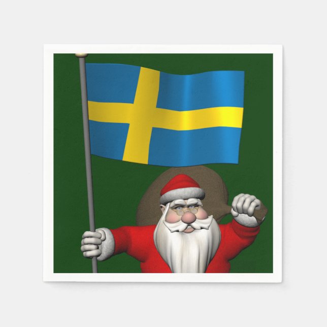 Santa Claus With Ensign Of Sweden Paper Napkins (Front)