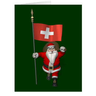 Santa Claus With Ensign Of Switzerland Cards