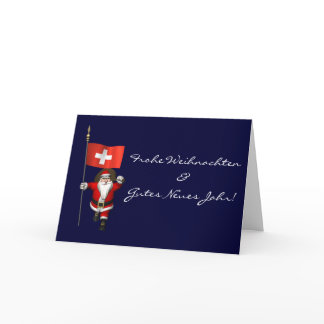 Santa Claus With Ensign Of Switzerland Holiday Card