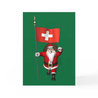 Santa Claus With Ensign Of Switzerland Holiday Card