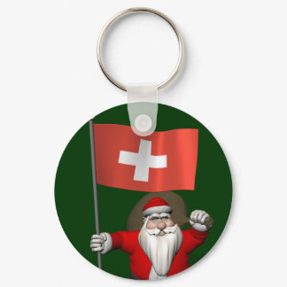 Santa Claus With Ensign Of Switzerland Keychain