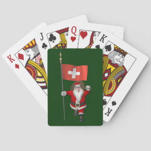Santa Claus With Ensign Of Switzerland Poker Cards