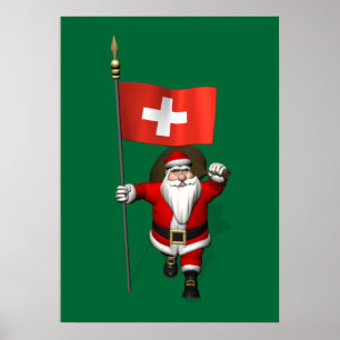 Santa Claus With Ensign Of Switzerland Poster